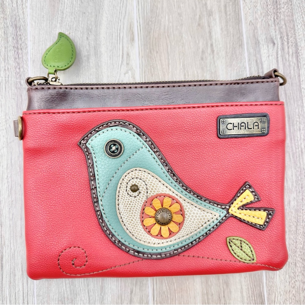 CHALA Mini Crossbody Bird Applique Bag Small Purse Rust Red Adjustable
